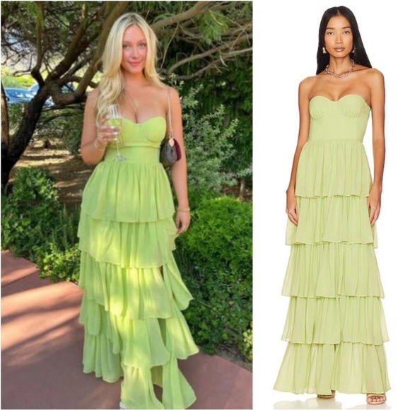 Lovers + Friends Dresses & Skirts - Lovers + Friends NWT Small Hattie Gown Green Strapless Tiered Dress